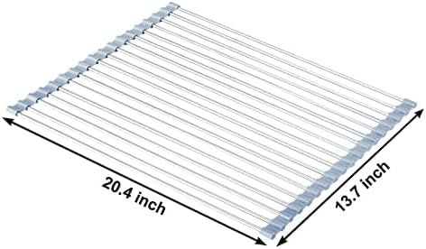 Over The Sink Dish Drying Rack, Roll Up Dish Drying Rack Kitchen Dish Rack Stainless Steel Sink Drying Rack, Foldable Dish Drainer, Gray (20.4''x13.7'')