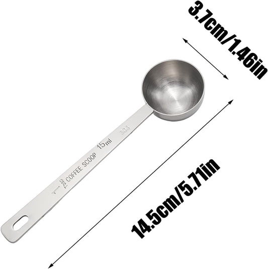 1 Pcs Silver Stainless Steel Coffee Scoop, Long Handle Measuring Scooper, 5.7in Spoon for Ground Bean/Powder/Espresso/Coffee Making/Home Baristas