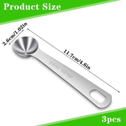 3 Pcs 1/2 Teaspoon (1/2 tsp, 2.5 ml, 2.5cc, 1/12 oz) Measuring Spoons, Stainless Steel Single Measuring Spoon Tablespoon Metal Measure Scoop for Coffee Grains Kitchen Cooking