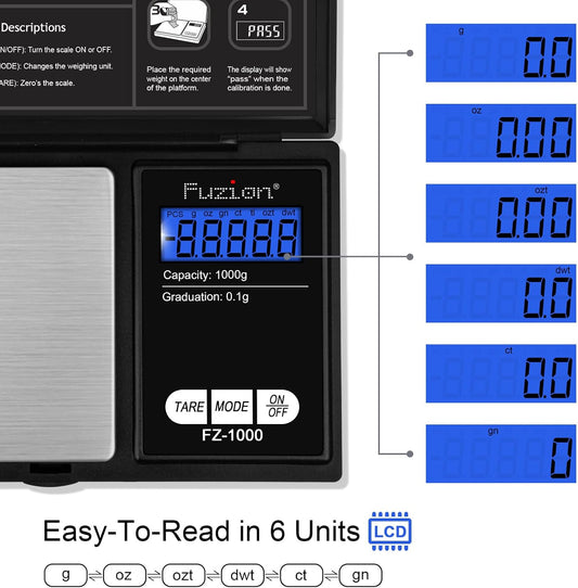 Digital Pocket Gram Scale 1000g/0.1g, Small Digital Scales Grams Ounces Grains, Herb Scale, Jewelry Scale, Portable Travel Food Scale