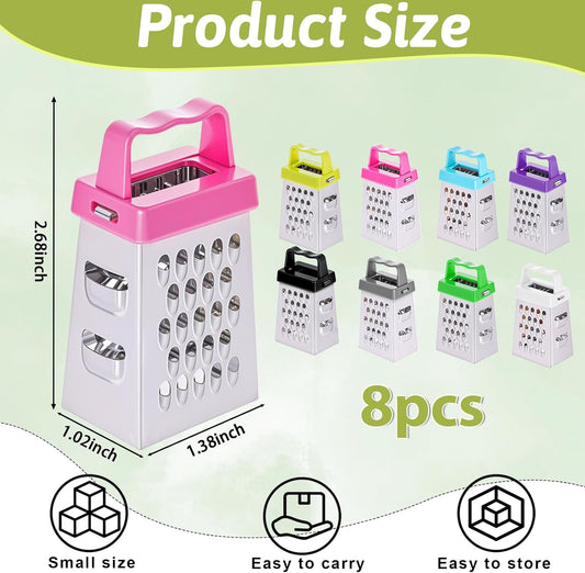 8 Pcs Mini Cheese Grater Professional Box Grater Stainless Steel Garlic Ginger Small Food Shredder Spices Gadget with 4 Sides Safe Zester for Kitchen Cheese Chocolate Vegetable Potatoes