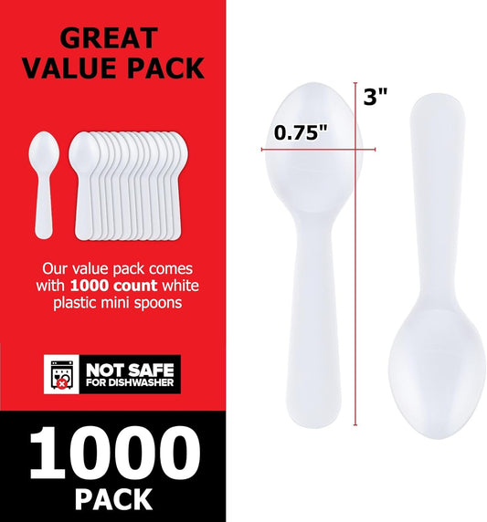 1000 Count 3-Inch Plastic Mini Taster Spoons - Perfect for Sampling, Desserts, and Parties, Disposable and Durable Utensils