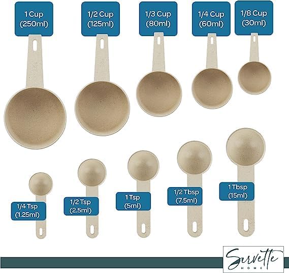 Measuring Cups Set - Measuring Spoons for Accurate Measurement of Dry and Liquid Ingredients - Set of 10 Wheat Straw Measuring Cups