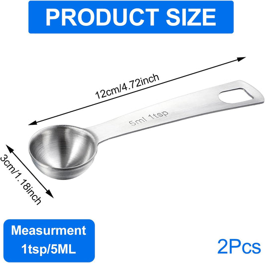 2 Pcs 1 Teaspoon Scoop Measuring Spoon Stainless Steel Teaspoons (5ml) Coffee Scoop and Tablespoon Measuring Spoon Metal Kitchen Gadgets for Cooking and Baking