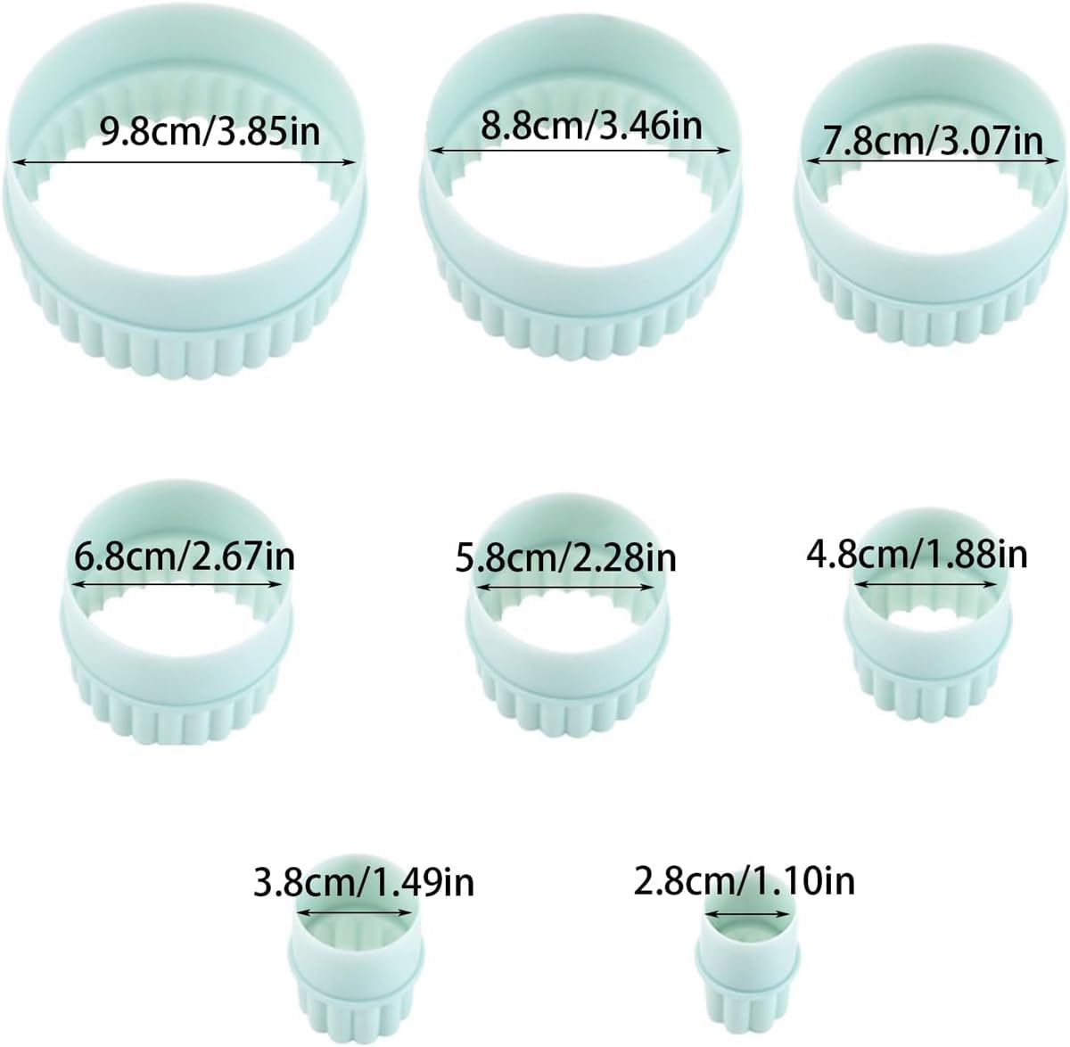 Round Cookie Cutters Set, 8 Pieces, Double-Sided Biscuit Cutters, 1.1-3.85 Inch Sizes, Mint Green