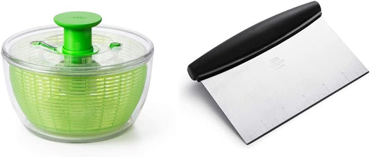OXO Good Grips Salad Spinner,Green, Large & Good Grips Stainless Steel Scraper & Chopper