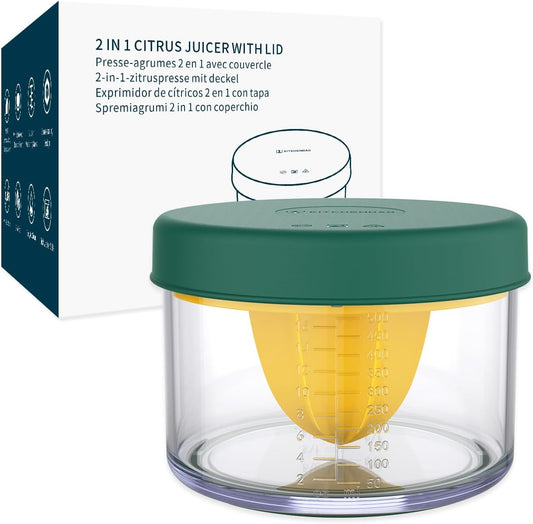 KITCHENDAO 2 in 1 Lemon Orange Citrus Juicer with lid for Sanitary Storage, Manual Hand Squeezer with Built-in 16OZ Measuring