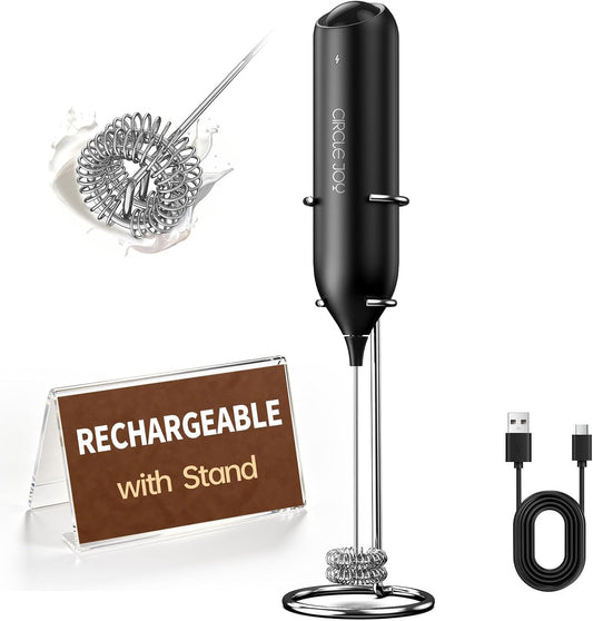 CIRCLE JOY Rechargeable Milk Frother Hanheld, Dual Coil Whisk Head Electric Coffee Frother, Portable Hand Frother Wand Drink 