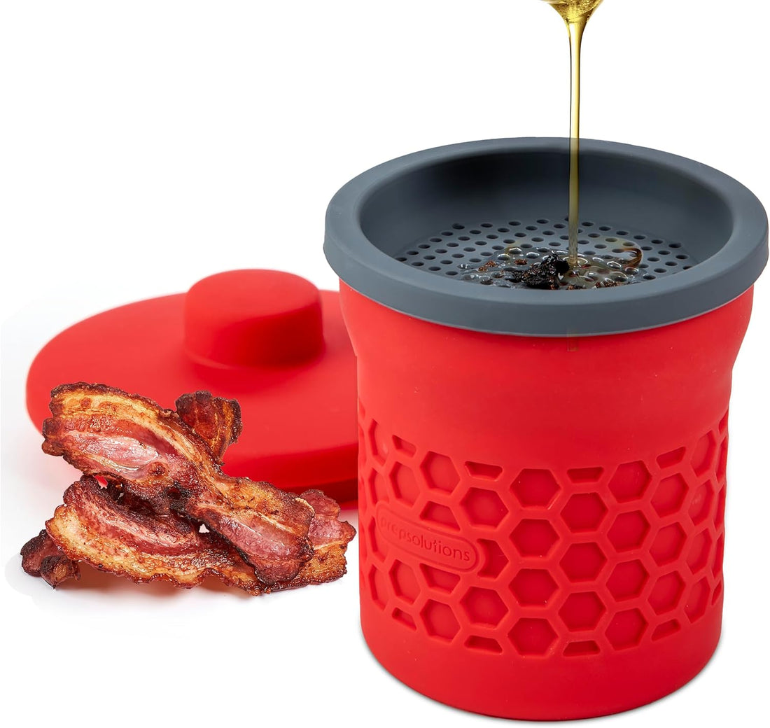 Prep Solutions Heat-Resistant Silicone Grease Strainer & Keeper - 2 Cup Capacity, Red