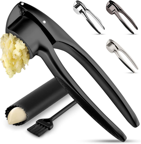 Zulay Kitchen Premium Garlic Press Set - Rust Proof Professional Garlic Mincer Tool - Easy-Squeeze, Easy-Clean with Soft, Erg