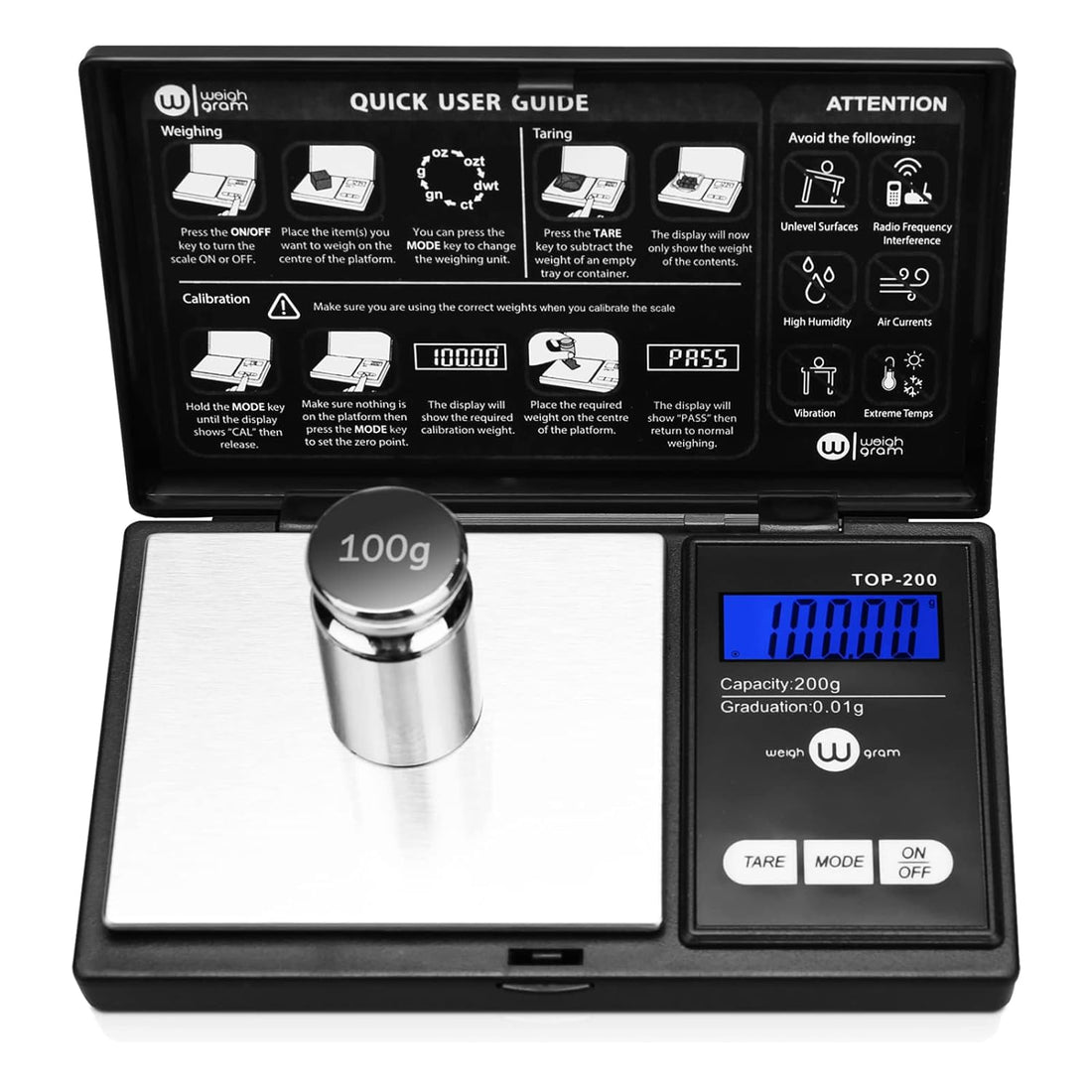 Weigh Gram 200g Digital Pocket Gram Scale 0.01g Accuracy, 200g x 0.01g Mini Digital Grams Scale, Small Food Scale, Jewelry Sc