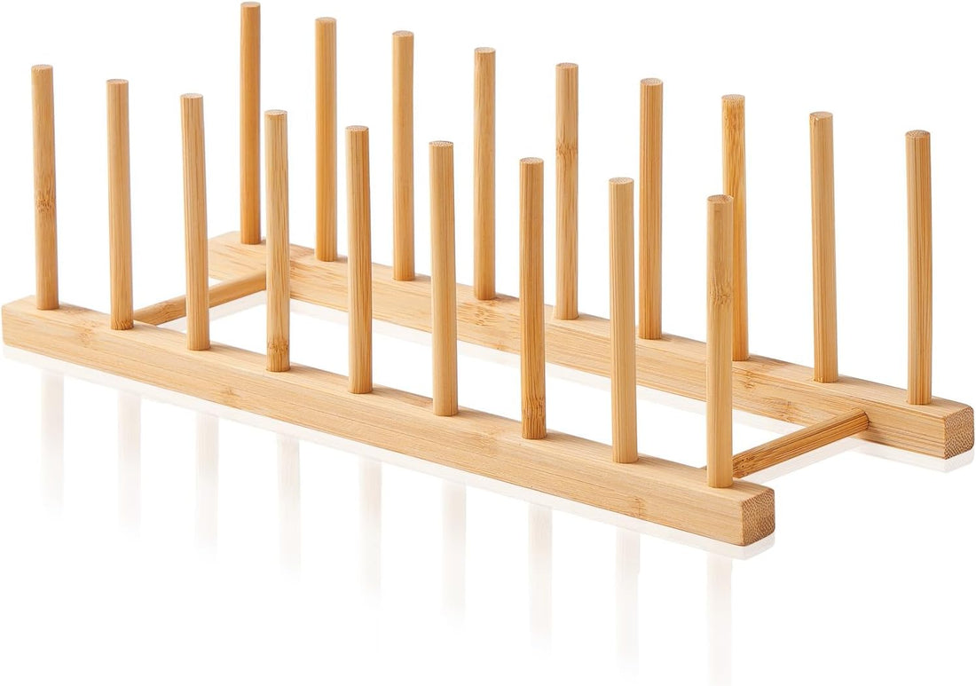 Bamboo Dish Dying Rack - Pot Lid Plate Organizer Holder for Cabinet - Cutting Board Organizer-Plate Rack for Dish, Pot Lid, B