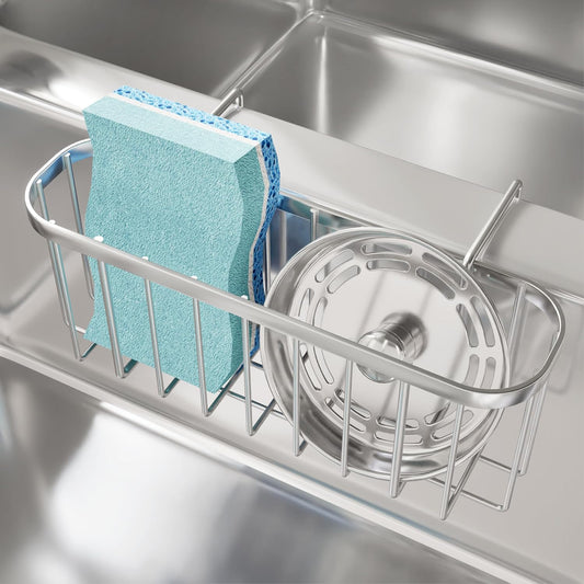 SWTYMIKI Sponge Holder for Kitchen Sink, Movable Kitchen Sink Caddy with Compact Size Rustproof and Waterproof Hanging Sponge