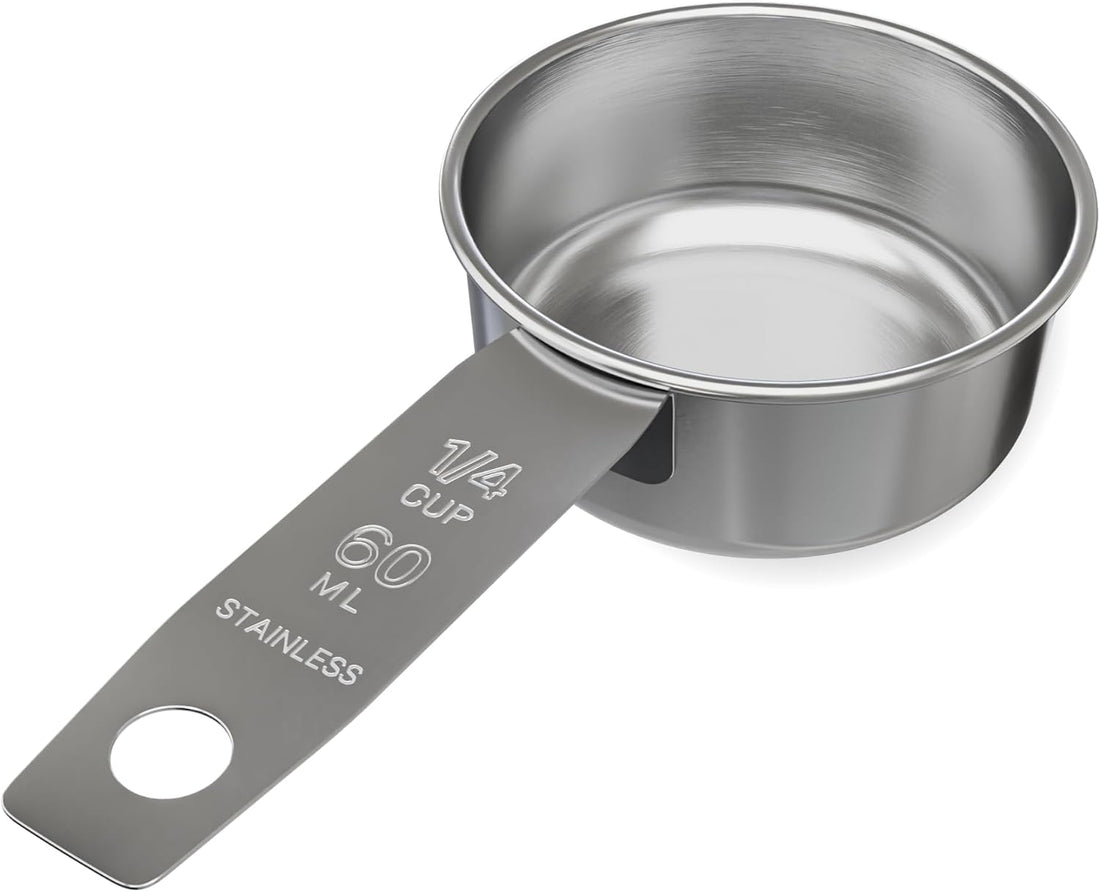 1/4 Cup Stainless Steel Measuring Cup | Sturdy Metal 60 ml | 60 cc | 2 oz | Single Cup for Wet and Dry Ingredients | Great fo