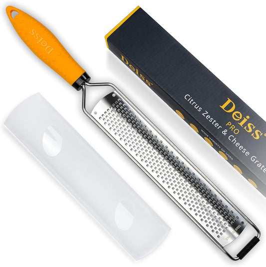 Deiss PRO Lemon Zester & Heavy Duty Cheese Grater & Vegetable Grater - Parmesan Cheese Lemon, Garlic, Nutmeg, Chocolate, Frui