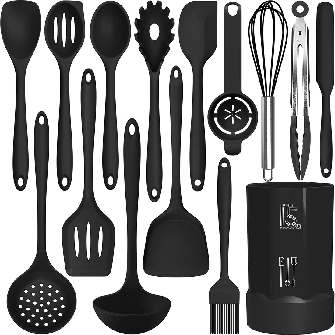 AOTHOD Silicone Cooking Utensils Set - 446°F Heat Resistant Kitchen Utensils,Turner Tongs,Spatula,Spoon,Brush,Whisk,Kitchen U