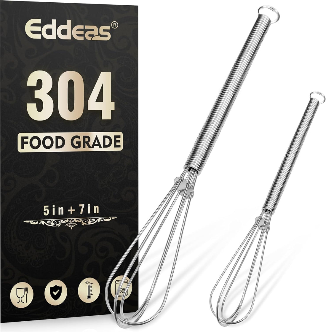 Mini whisk, Small Whisk 2 Pieces, 5in and 7in 304 Stainless steel Wire Whisk for Whisking, Beating, Mixing Sauces, Blending I