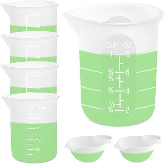 7 PCS Silicone Measuring Cups Kits,1 PCS 250ml Silicone Cups,4 PCS 100ml Non-Stick Mixing Cups,2 PCS 10ml Silicone Mold Cup D