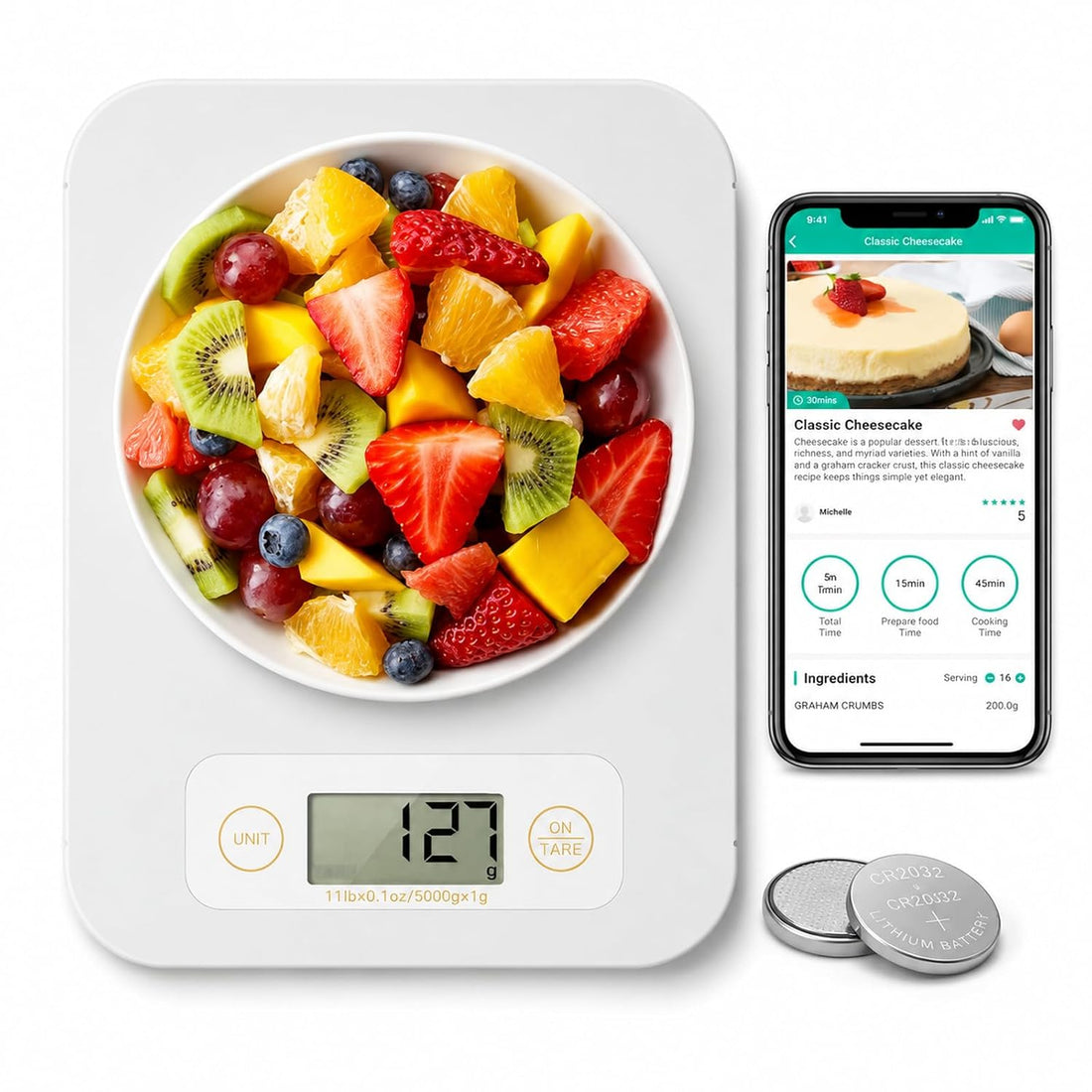 URAMAZ Smart Food Scale with Nutritional Calculator, Digital Kitchen Scale with Bluetooth App for Weight Loss, Food Weight Sc