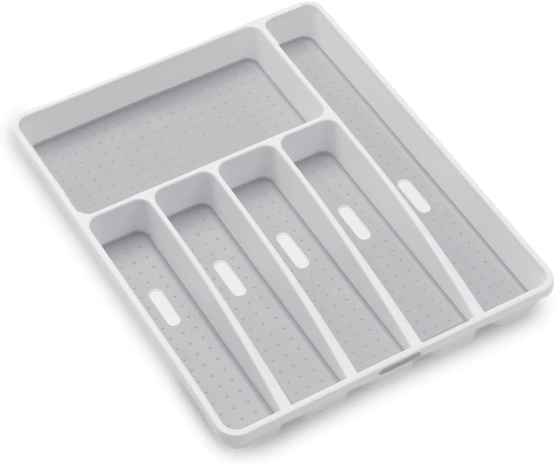 Classic Large Silverware Tray - White |CLASSIC COLLECTION | 6-Compartments| Kitchen Drawer Organizer | Soft-Grip Lining and N