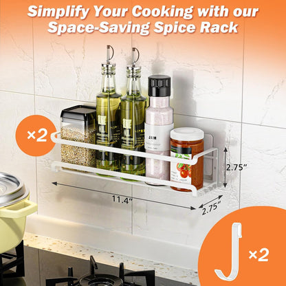 Spice Rack Wall Mounted 4 Pack, For Spice Jars & Seasonings,Black | 4 Removalble Hooks,Screw or Adhesive Hanging, Space-Saving,For Kitchen Cabinet, Pantry Door,Stove,RV Use,11.41x2.75x2.75in