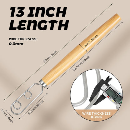 2 Pcs 13 Inch Sourdough Starter Stirring Hook Danish Dough Whisk Wooden Dutch Mixer Hand Utensil with Stainless Steel Dough Hook for Bread, Pizza, Pastry, Cake Batter Making Tool