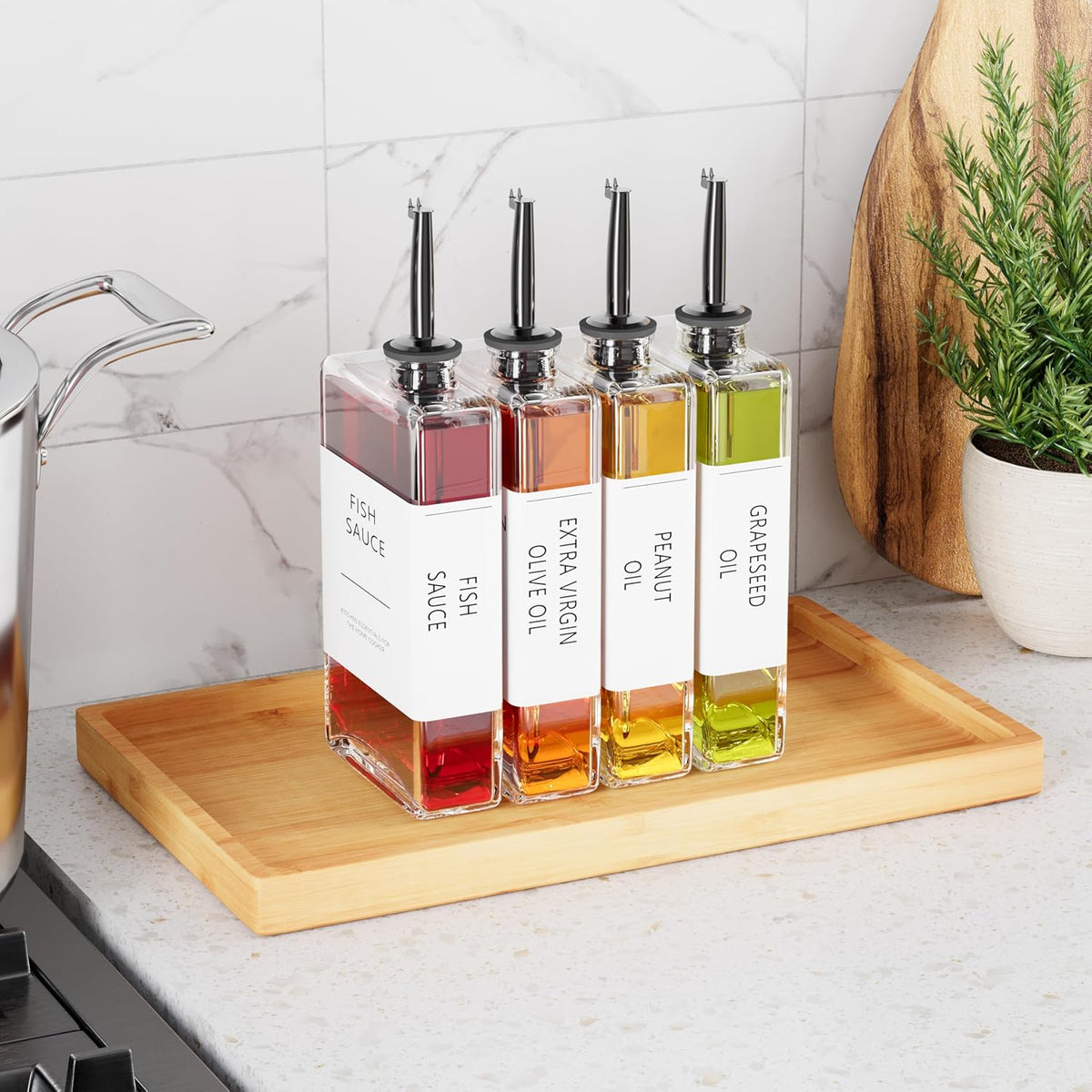 Kitchen Cooking Oil Dispenser Set, Olive Oil & Vinegar Bottles, Soy Sauce Dispenser - 4 Pieces, Gold, Elegant Book Design, Durable, Leak-Proof, Easy-Pour Spouts, Perfect for Kitchen, Dining Table