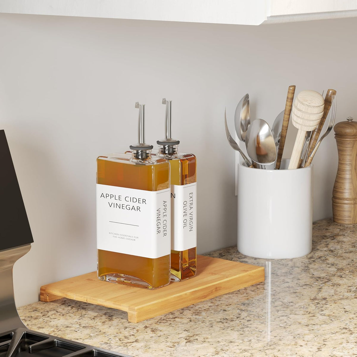 Kitchen Cooking Oil Dispenser Set, Olive Oil & Vinegar Bottles, Soy Sauce Dispenser - 4 Pieces, Gold, Elegant Book Design, Durable, Leak-Proof, Easy-Pour Spouts, Perfect for Kitchen, Dining Table