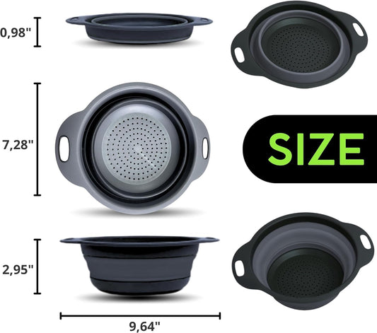 Black Silicone Collapsible Colanders - Kitchen Plastic Foldable Strainers for Pasta Small Camping Colander Bowl for Food