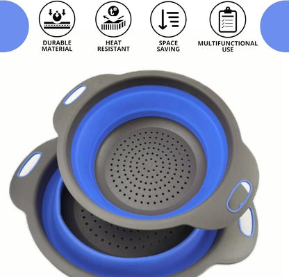 Black Silicone Collapsible Colanders - Kitchen Plastic Foldable Strainers for Pasta Small Camping Colander Bowl for Food