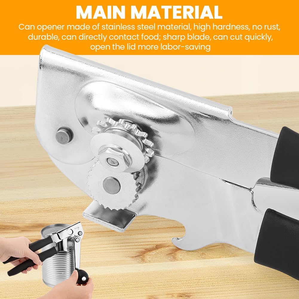 Heavy Duty Manual Can Opener with Bottle Opener Folding Handle