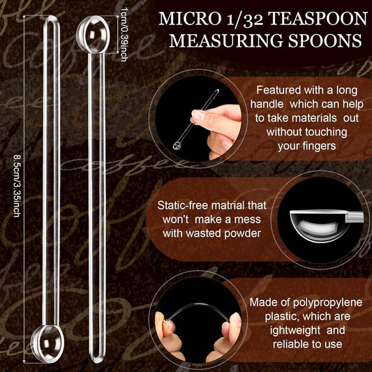 1/32 Teaspoon Micro Scoops 150 Milligram Mini Measuring Spoons Tiny Little Plastic Scoop for Measuring Cosmetics, Powders, Glitter and Seasoning(Clear, 48 Pieces)
