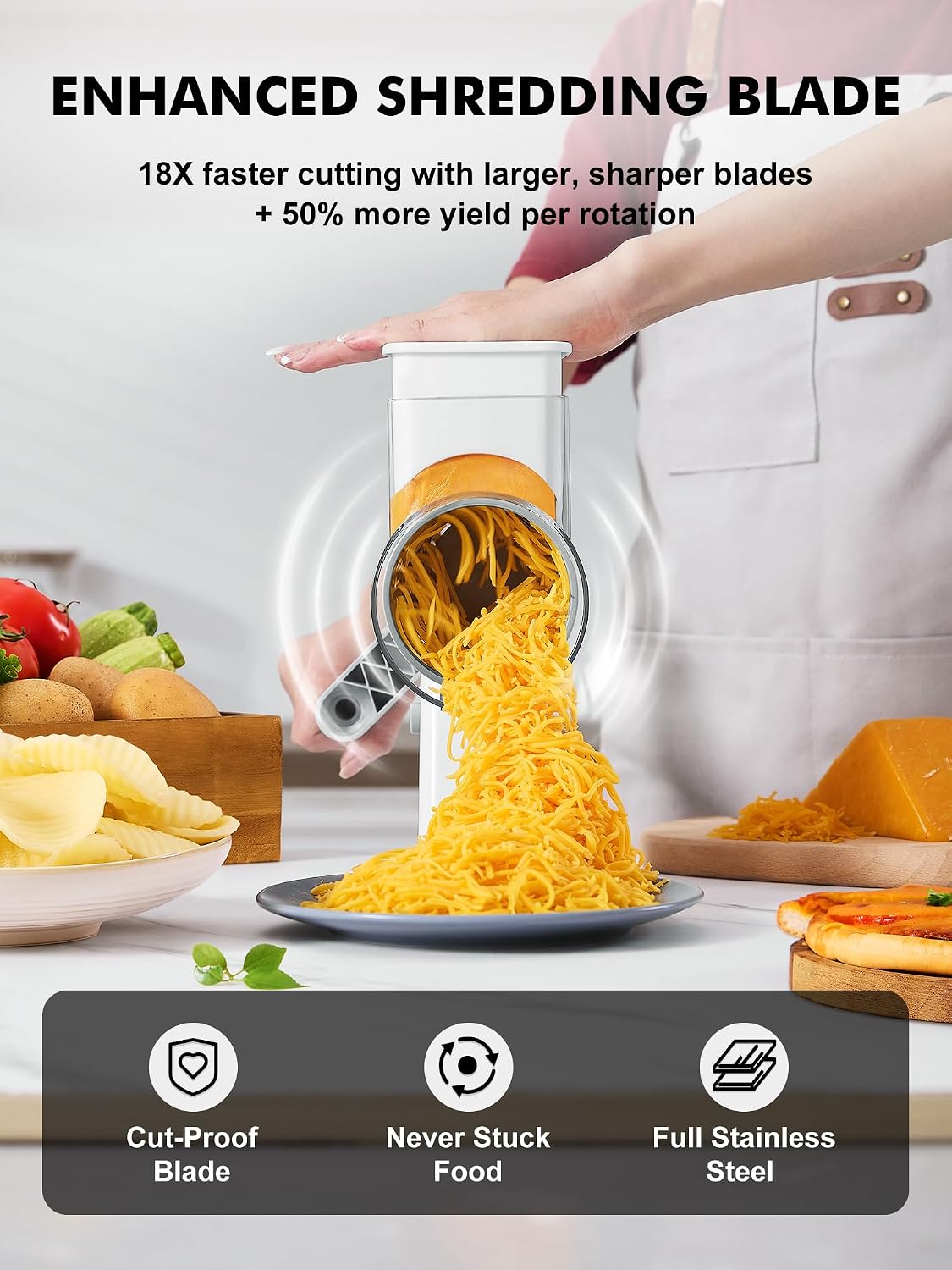 Upgraded Cheese Grater Shredder Hand Crank, Vegetable Slicer, 4 Blades
