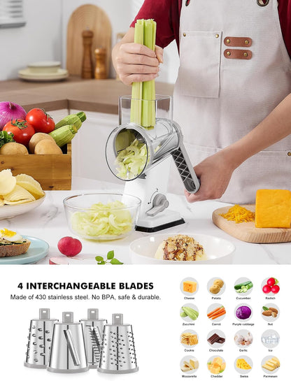 Upgraded Cheese Grater Shredder Hand Crank, Vegetable Slicer, 4 Blades