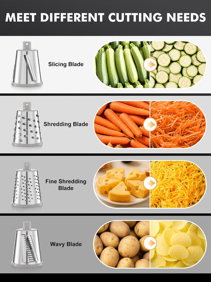 Upgraded Cheese Grater Shredder Hand Crank, Vegetable Slicer, 4 Blades