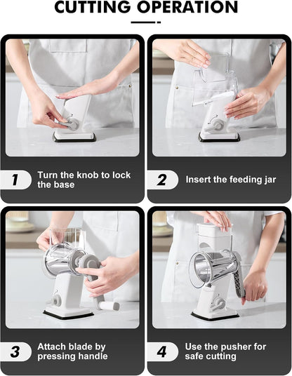 Upgraded Cheese Grater Shredder Hand Crank, Vegetable Slicer, 4 Blades