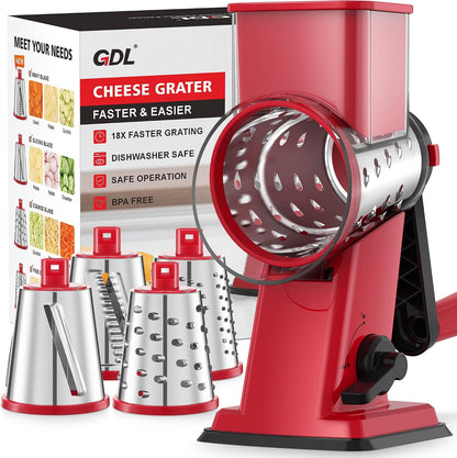 Upgraded Cheese Grater Shredder Hand Crank, Vegetable Slicer, 4 Blades