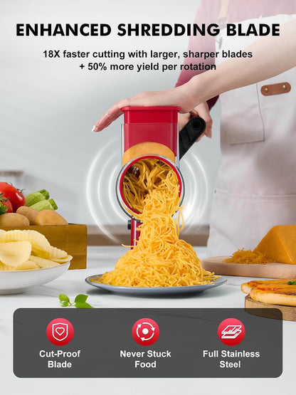 Upgraded Cheese Grater Shredder Hand Crank, Vegetable Slicer, 4 Blades