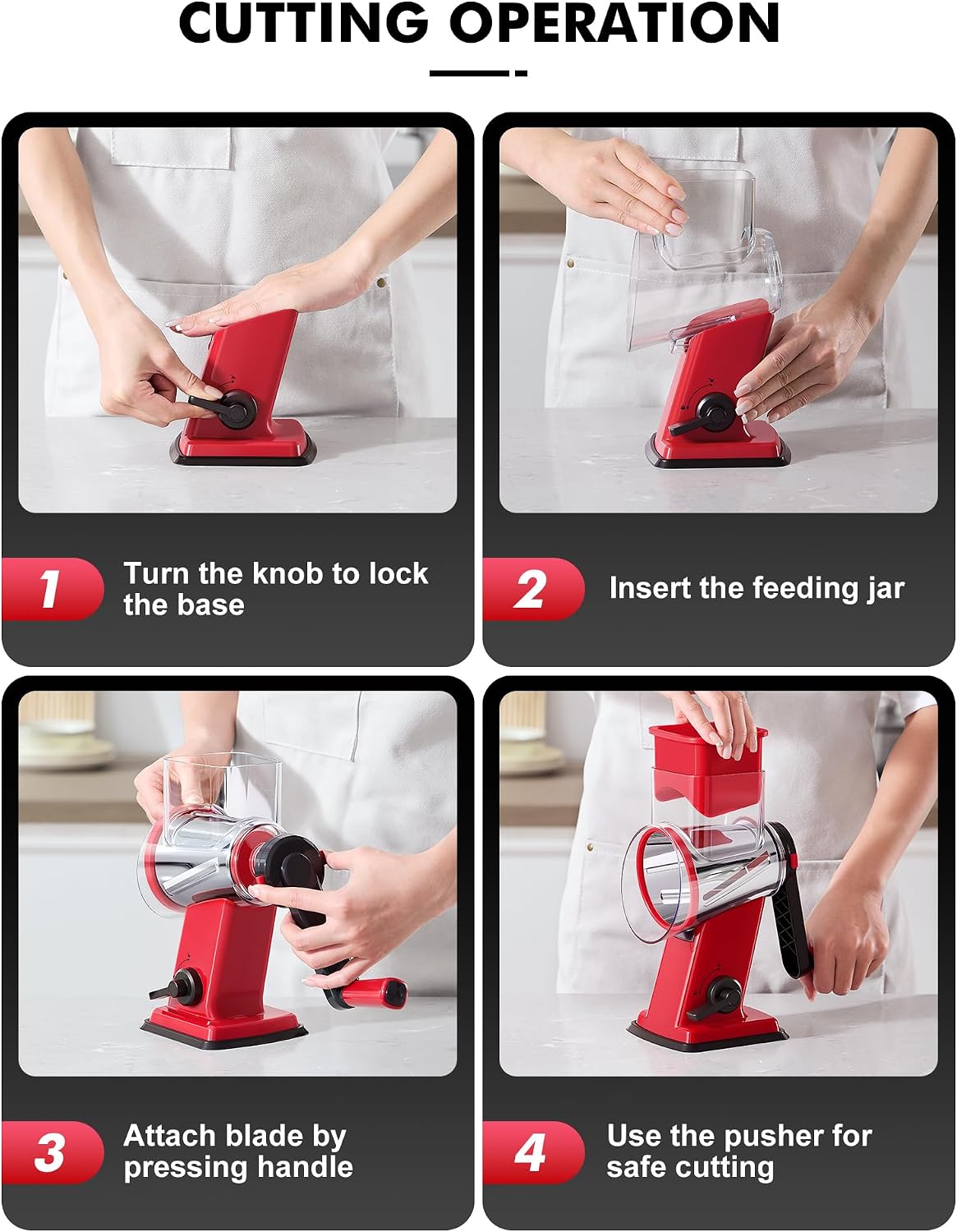 Upgraded Cheese Grater Shredder Hand Crank, Vegetable Slicer, 4 Blades