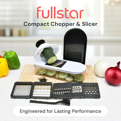 Pro Core Vegetable Chopper & Mandoline Slicer, Meal Prep Essential | 6 in 1 Veggie Slicer, Onion & Fruit Slicer with Julienne, Grater & Dicer Stainless Steel Blades + Container (White)