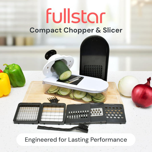 Pro Core Vegetable Chopper & Mandoline Slicer, Meal Prep Essential | 6 in 1 Veggie Slicer, Onion & Fruit Slicer with Julienne, Grater & Dicer Stainless Steel Blades + Container (White)