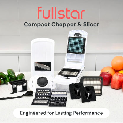 Pro Core Vegetable Chopper & Mandoline Slicer, Meal Prep Essential | 6 in 1 Veggie Slicer, Onion & Fruit Slicer with Julienne, Grater & Dicer Stainless Steel Blades + Container (White)