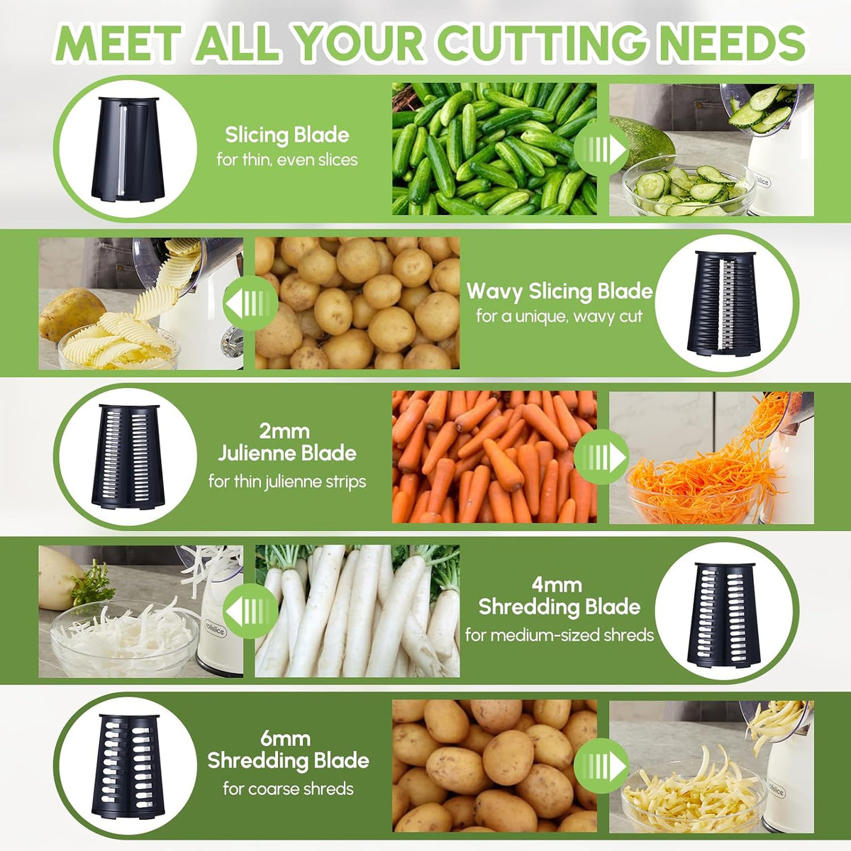 Rotary Cheese Grater with Handle – Vegetable Slicer & Cheese Shredder with 5 Stainless Steel Blades, Strong Suction Base & Storage Box for Kitchen