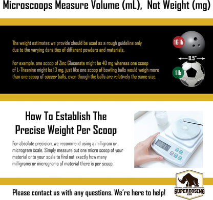 Static-Free Micro Scoop Variety Pack 6 Milligram - 30 Mg Measuring Spoons 15 Pack. Sturdy For Easy, Mess-Free Nootropic Supplement Powder Measurement. 3 Sizes x 5 of Each Size Tiny Spoon.