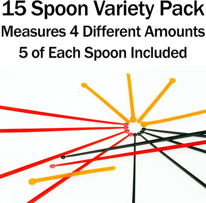 Static-Free Micro Scoop Variety Pack 6 Milligram - 30 Mg Measuring Spoons 15 Pack. Sturdy For Easy, Mess-Free Nootropic Supplement Powder Measurement. 3 Sizes x 5 of Each Size Tiny Spoon.