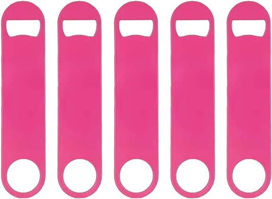Pink Stainless Steel Flat Bottle Opener Set 5pcs, 7 Inch — | 5-Piece Stainless Steel Flat Bottle Openers, 7 Inch, Pink, Heavy Duty Solid Metal, Ergonomic Flat Design for Easy Storage