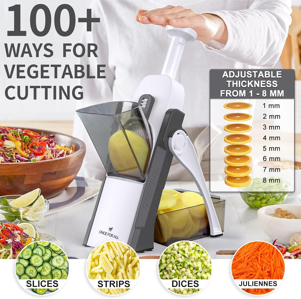 Safe Mandoline Slicer Kitchen, All in 1 Vegetable Slicer, Gray