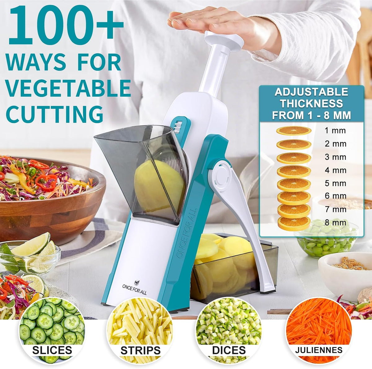 Safe Mandoline Slicer Kitchen, All in 1 Vegetable Slicer, Gray