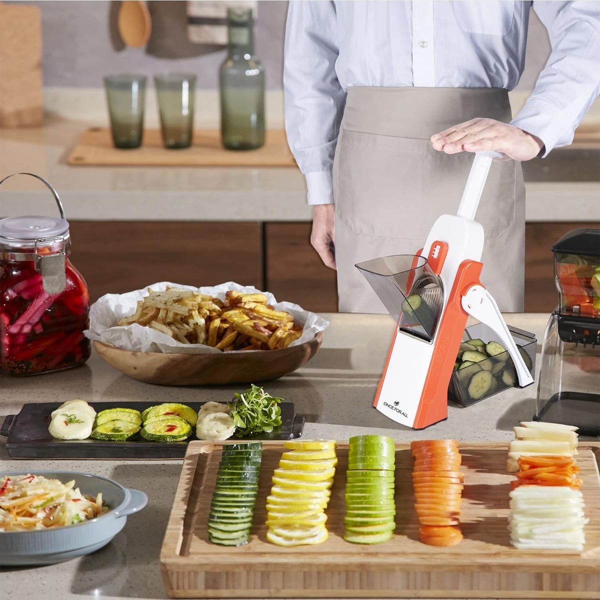 Safe Mandoline Slicer Kitchen, All in 1 Vegetable Slicer, Gray