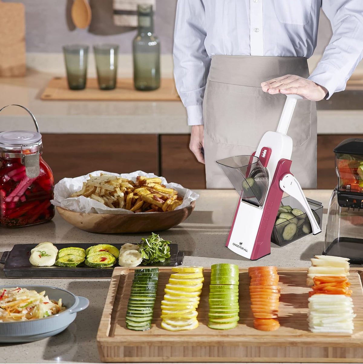 Safe Mandoline Slicer Kitchen, All in 1 Vegetable Slicer, Gray